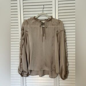 Chelsea & Violet Taupe Ruffled Tie-Neck Blouse